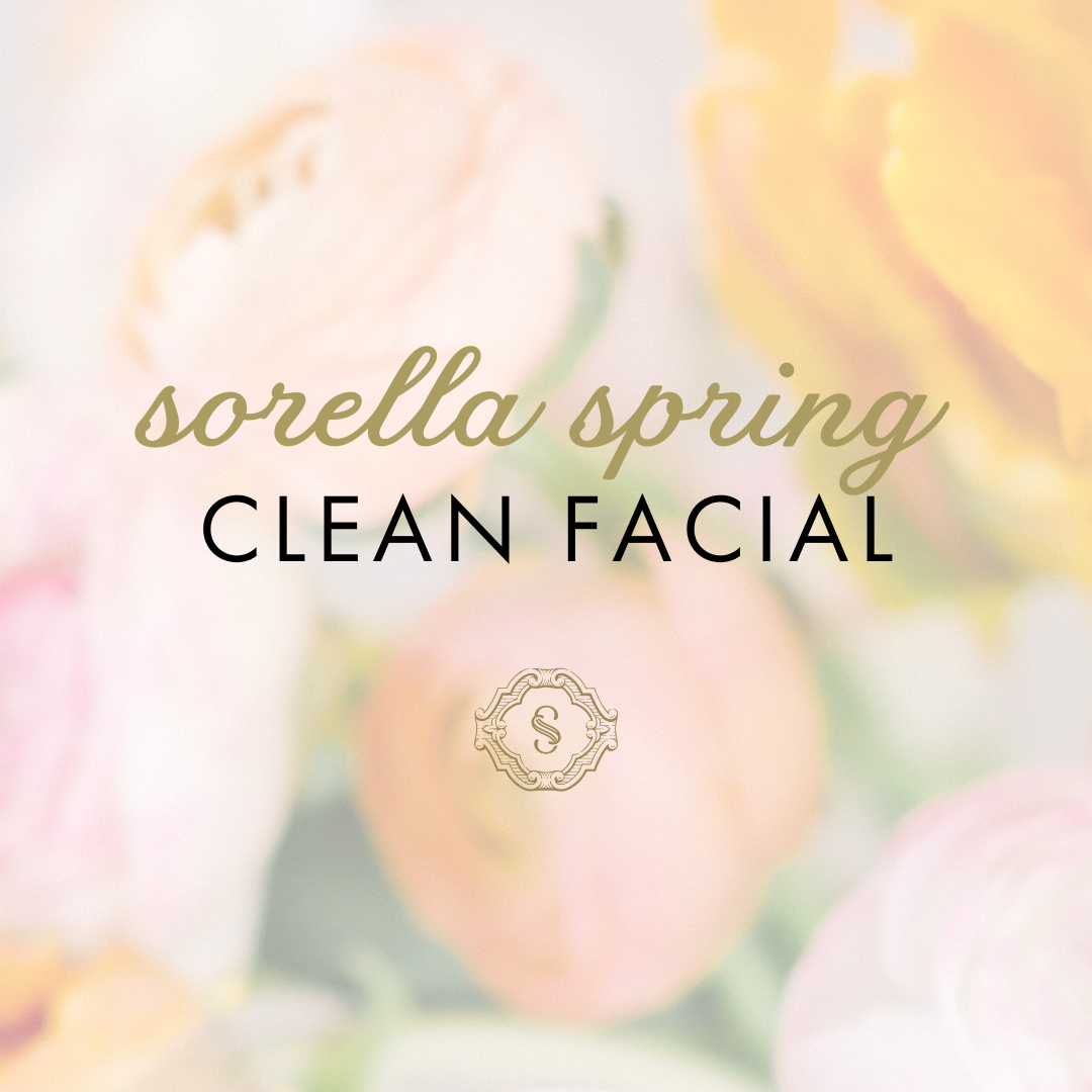 A Sorella Apothecary bowl and pink tulip in a vase with the words Spring Bloom Facial and the Sorella logo